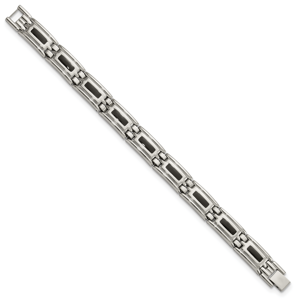 Stainless Steel Men's Jewelry Set with Black Enamel Polished Finish