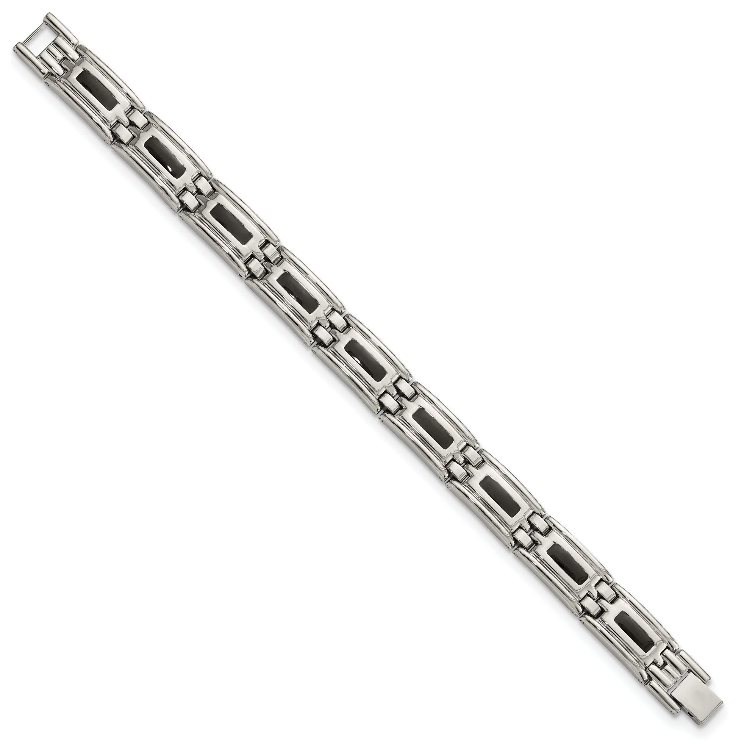 Stainless Steel Men's Jewelry Set with Black Enamel Polished Finish