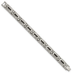 Stainless Steel Men's Jewelry Set with Black Enamel Polished Finish