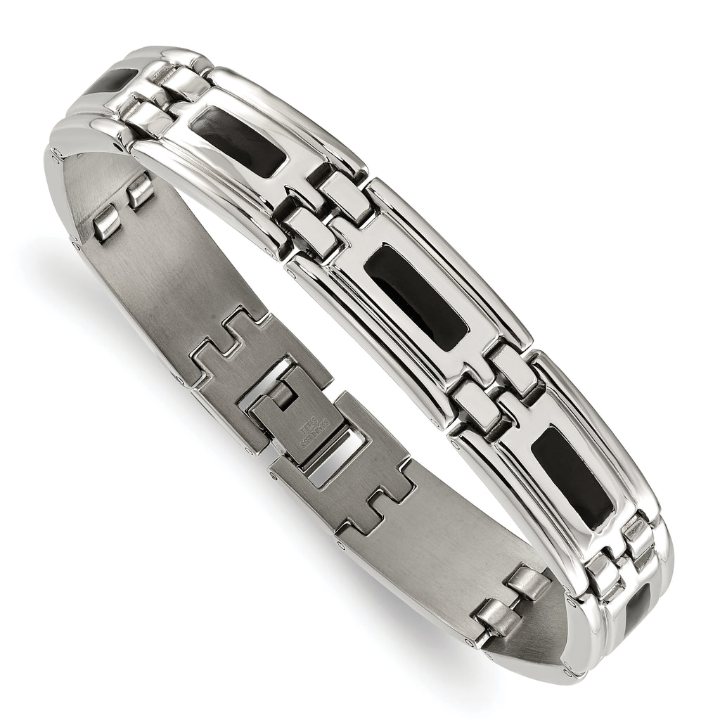 Stainless Steel Men's Jewelry Set with Black Enamel Polished Finish
