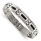 Stainless Steel Men's Jewelry Set with Black Enamel Polished Finish