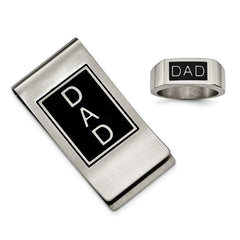 Sophia Jewelers Men's Polished Stainless Steel DAD Money Clip & Ring Set