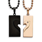 Heart Pendant Necklace Set in Black & Rose IP-Plated Stainless Steel
