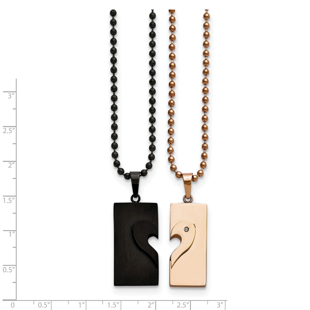Heart Pendant Necklace Set in Black & Rose IP-Plated Stainless Steel
