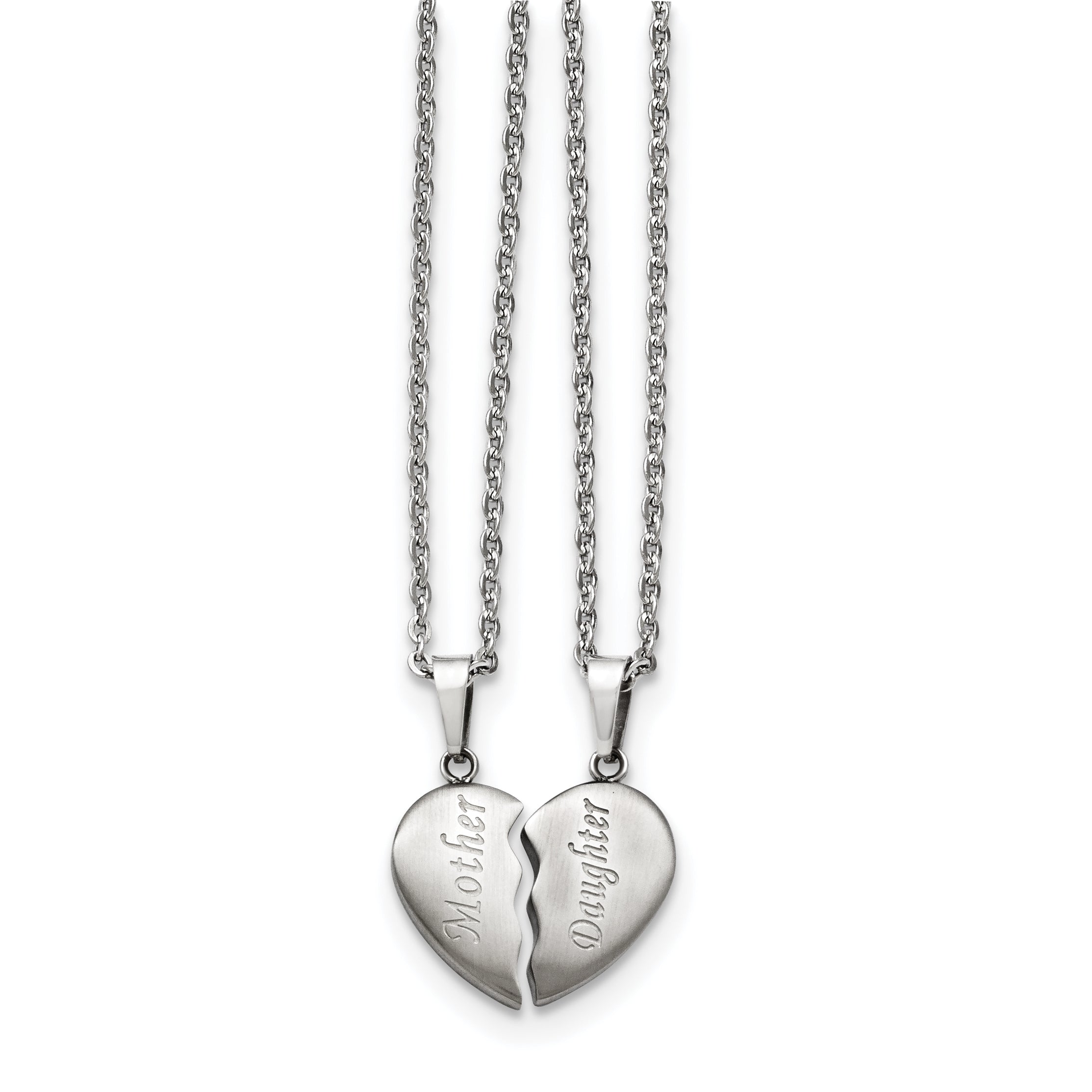 Chisel Stainless Steel Brushed Mother Daughter Heart Pendants on 18 inch Cable Chain Necklace Set Main image