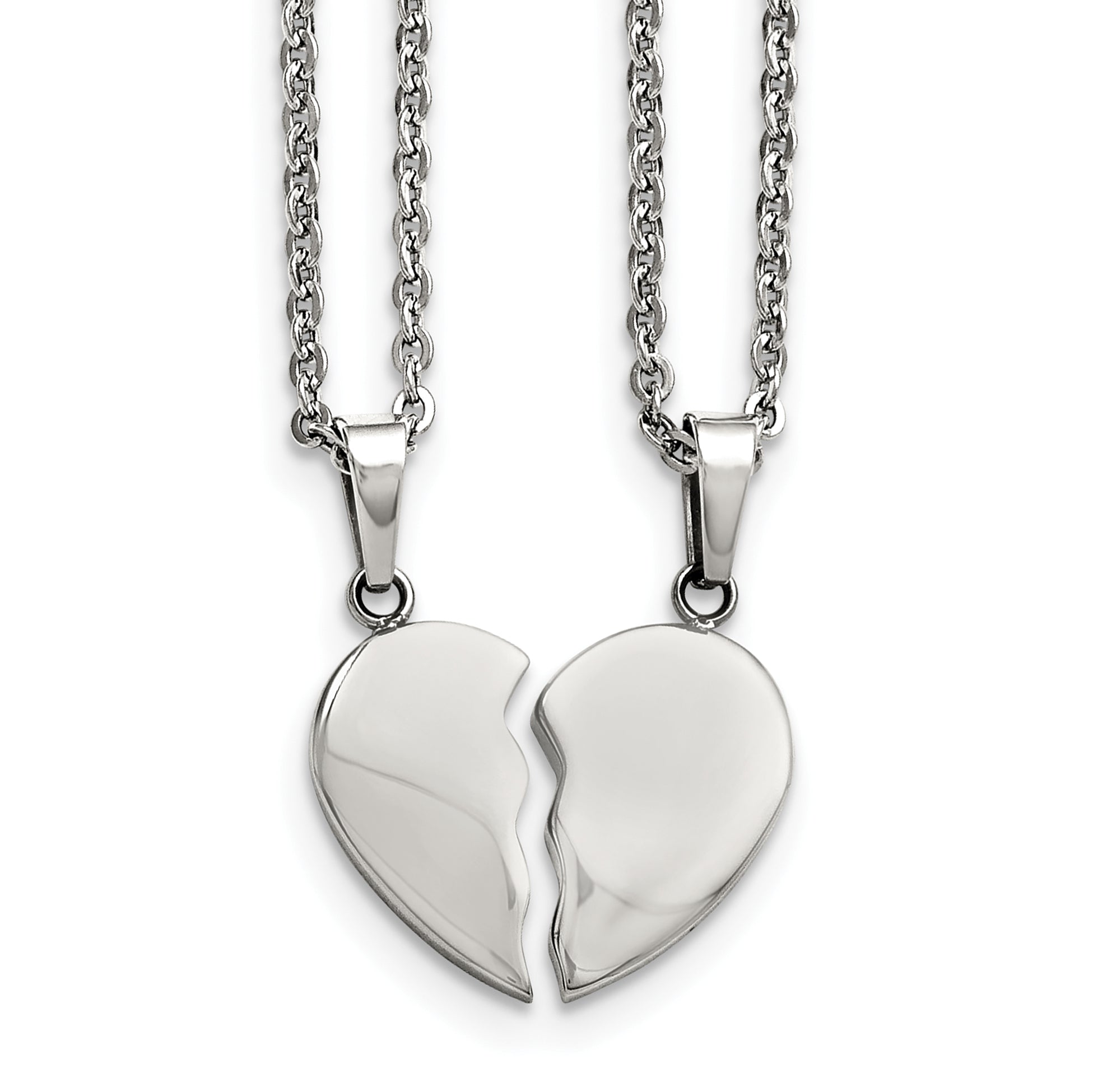 Chisel Stainless Steel Polished 2 Piece Heart Pendants on 20 inch Cable Chain Necklace Set