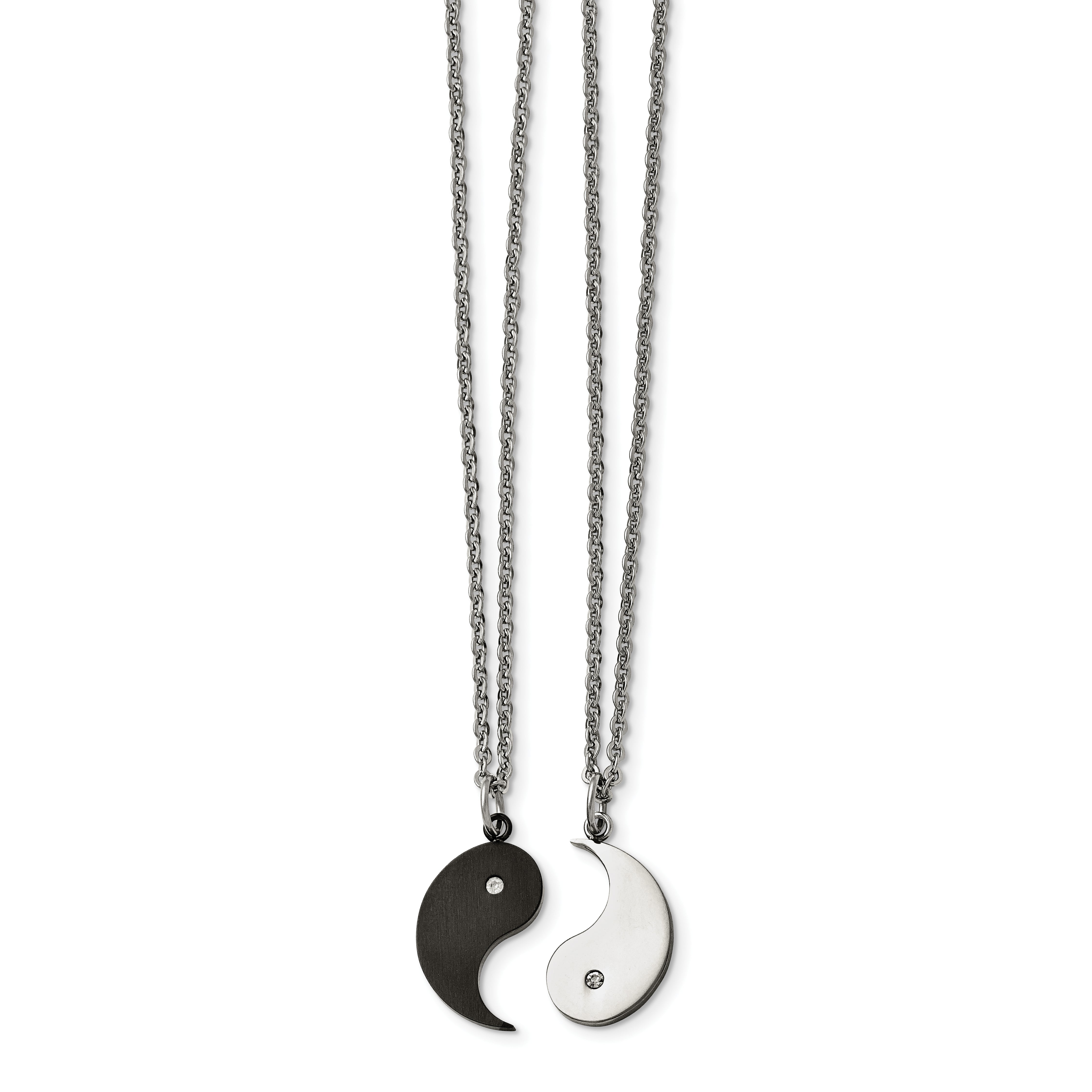 Chisel Stainless Steel Brushed and Polished Black IP-plated with CZ YinYang Pendants on 20 inch Cable Chain Necklace Set Main image