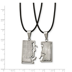 Chisel Stainless Steel Brushed and Polished with CZ Love and Music Pendants on 20 in Leather Cord Necklace Set