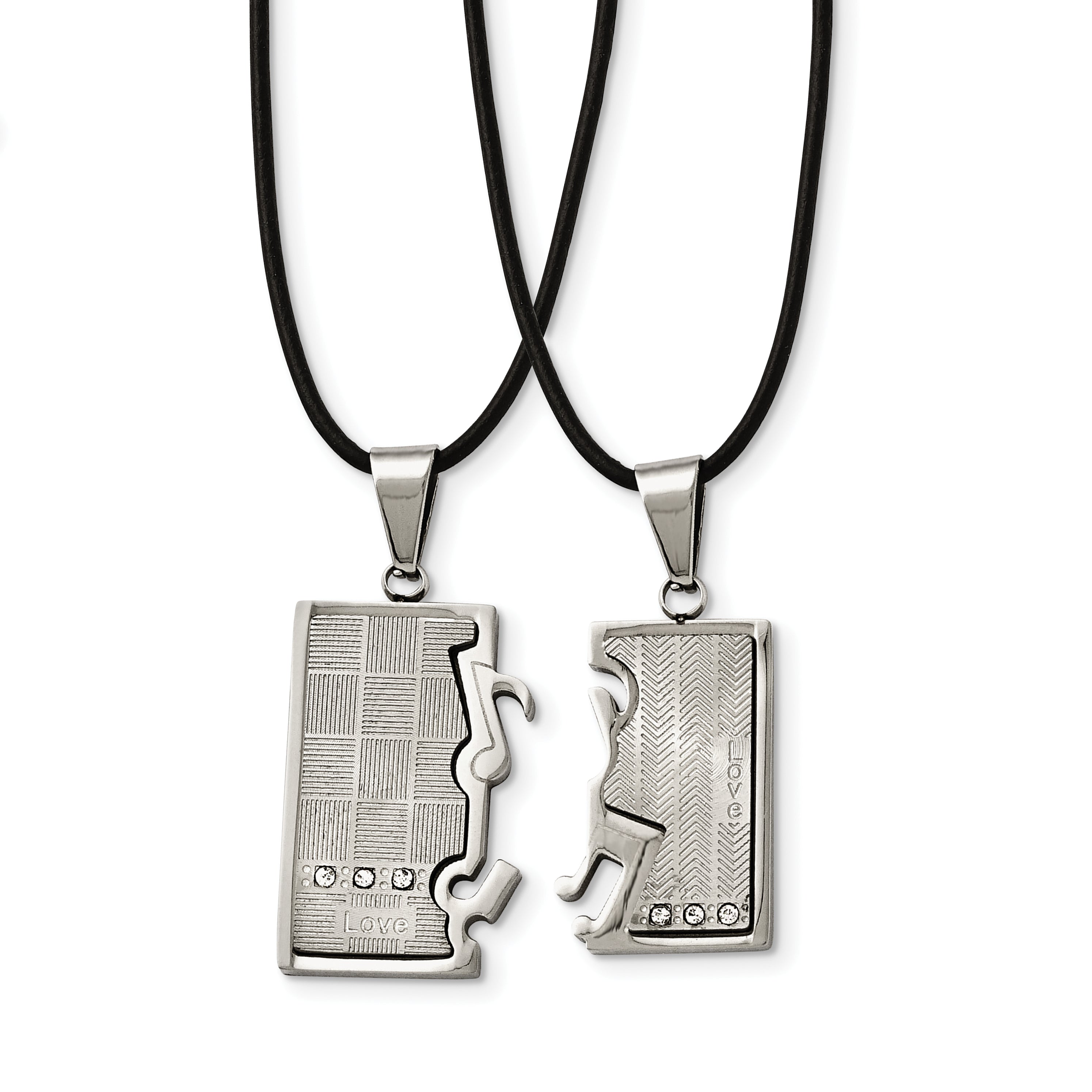 Chisel Stainless Steel Brushed and Polished with CZ Love and Music Pendants on 20 in Leather Cord Necklace Set Main image