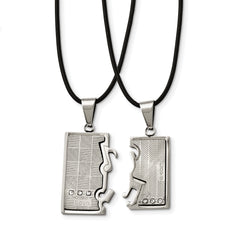 Chisel Stainless Steel Brushed and Polished with CZ Love and Music Pendants on 20 in Leather Cord Necklace Set