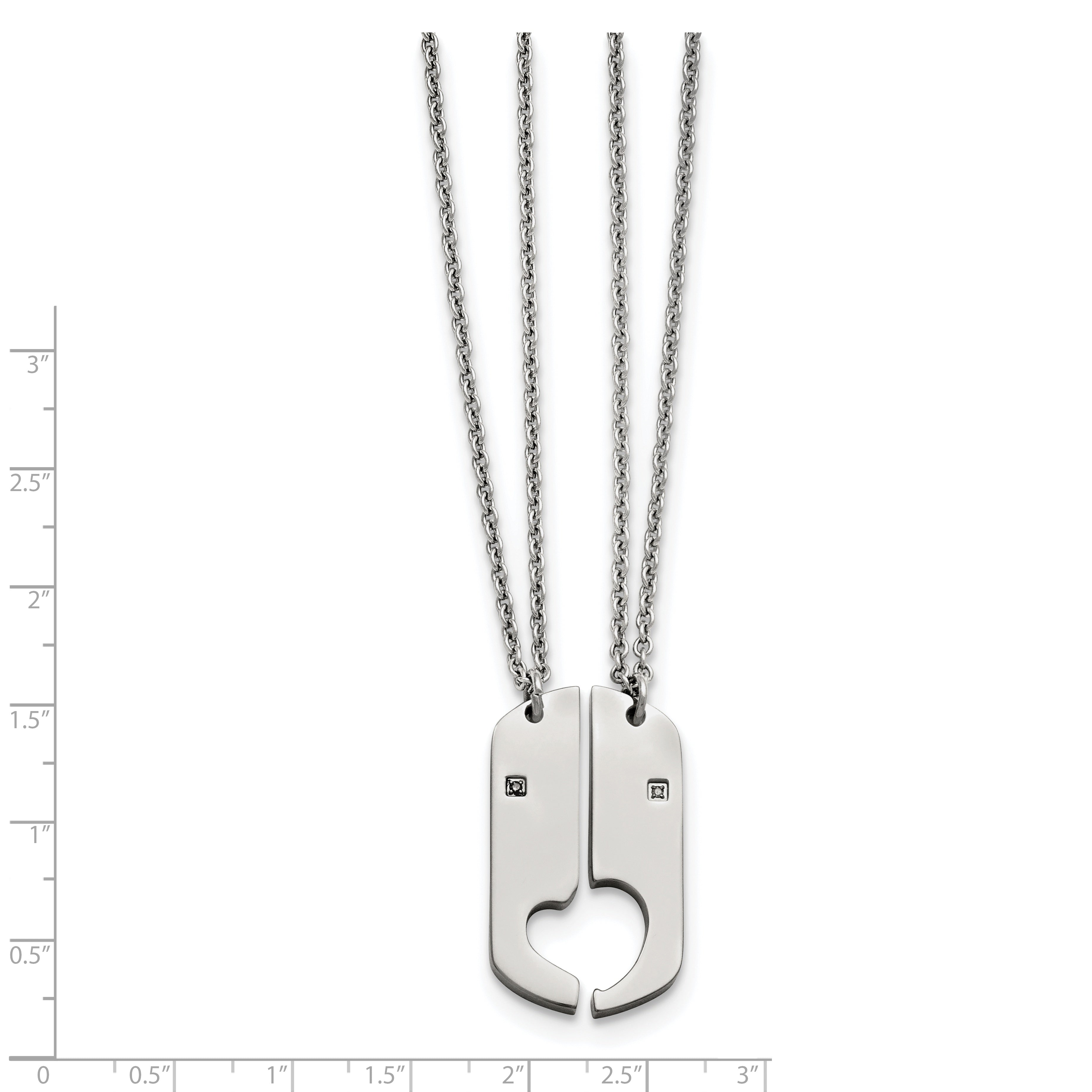 Stainless Steel Polished w/CZ 1/2 Hearts Dog Tag 20 inch Necklace Set