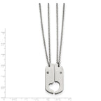 Split Hearts Dog Tag Necklace Set in Stainless Steel with CZ