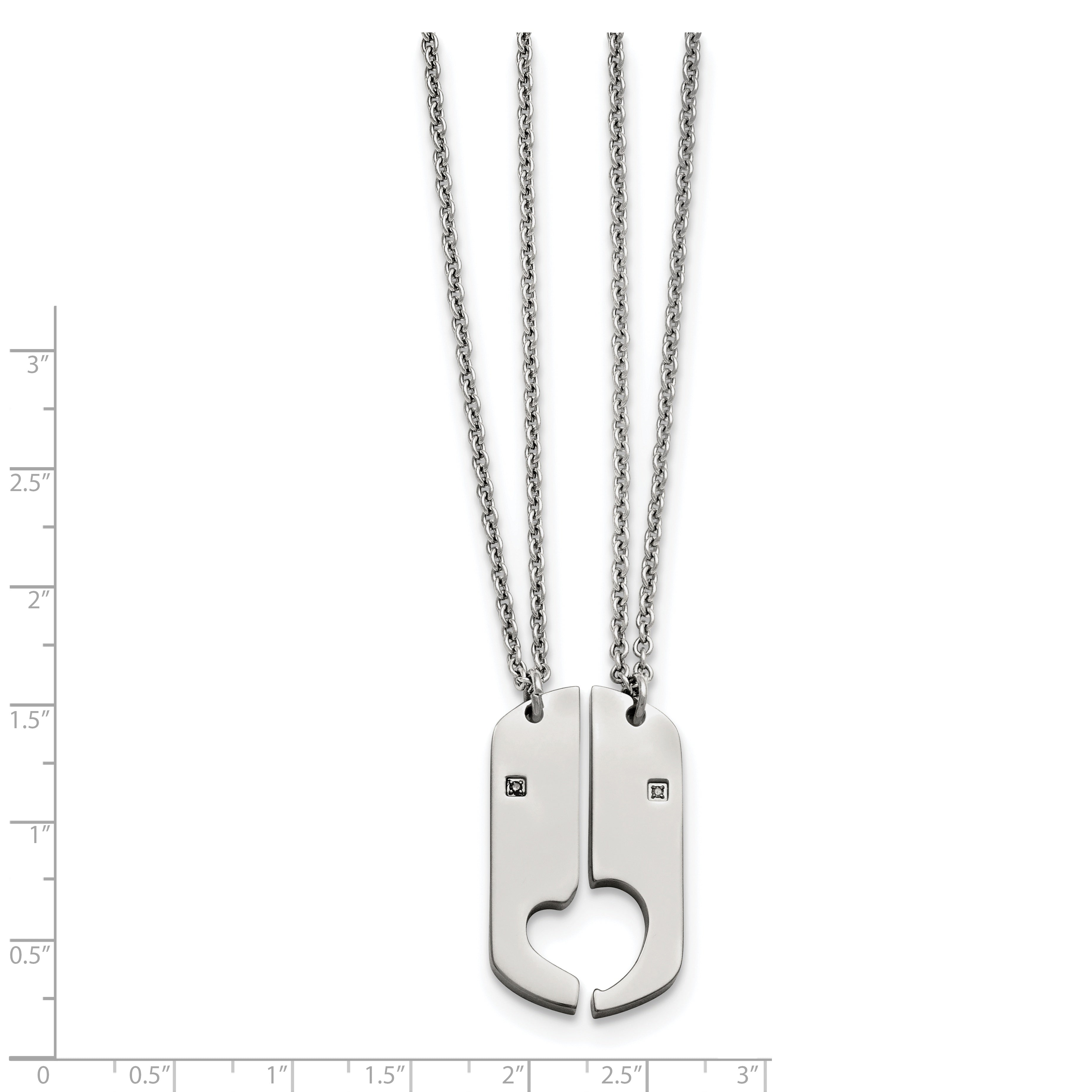Split Hearts Dog Tag Necklace Set in Stainless Steel with CZ