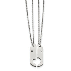 Stainless Steel Polished w/CZ 1/2 Hearts Dog Tag 20 inch Necklace Set