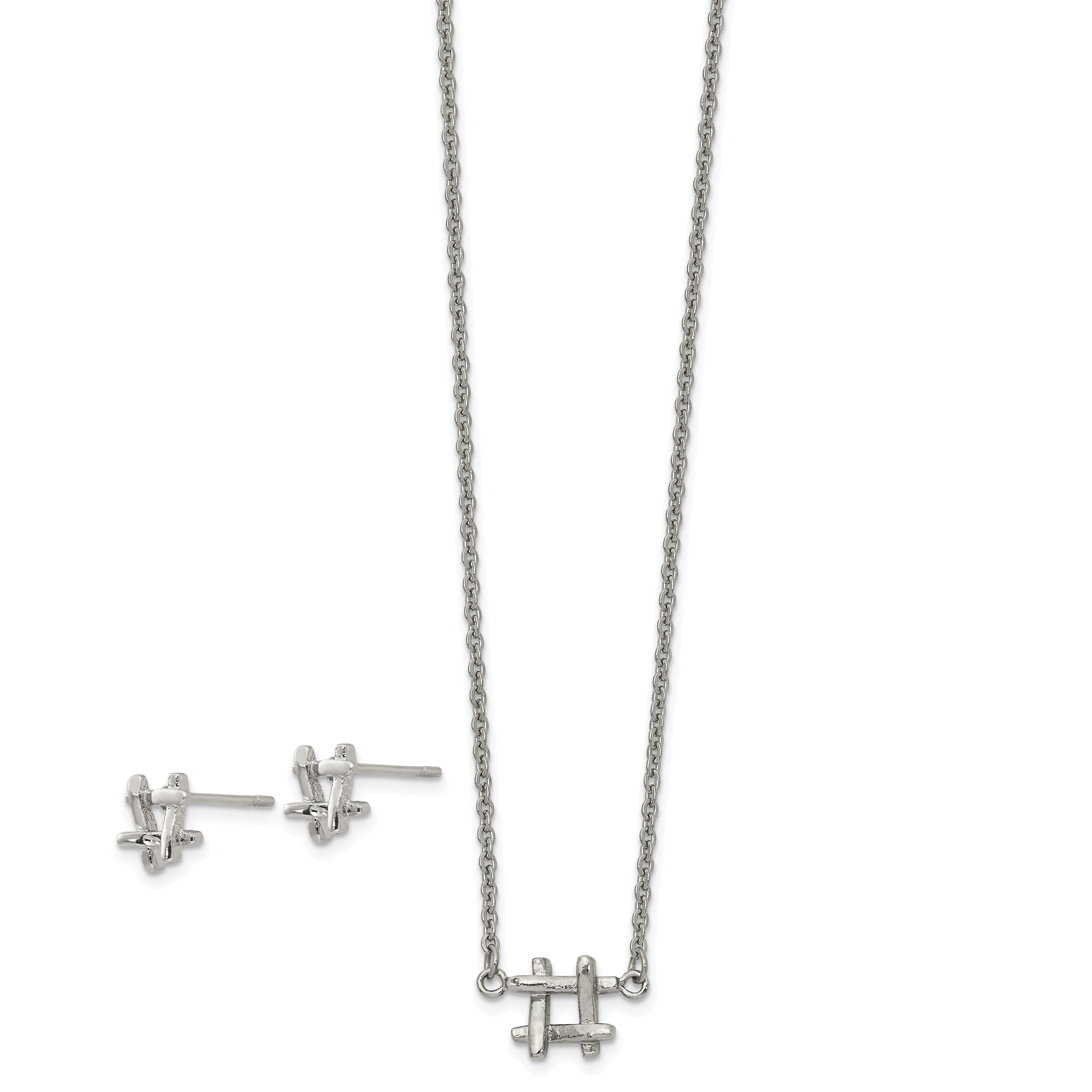 Stainless Steel Polished HashTag 16in w/2in ext. Necklace and Earring Set Secondary image