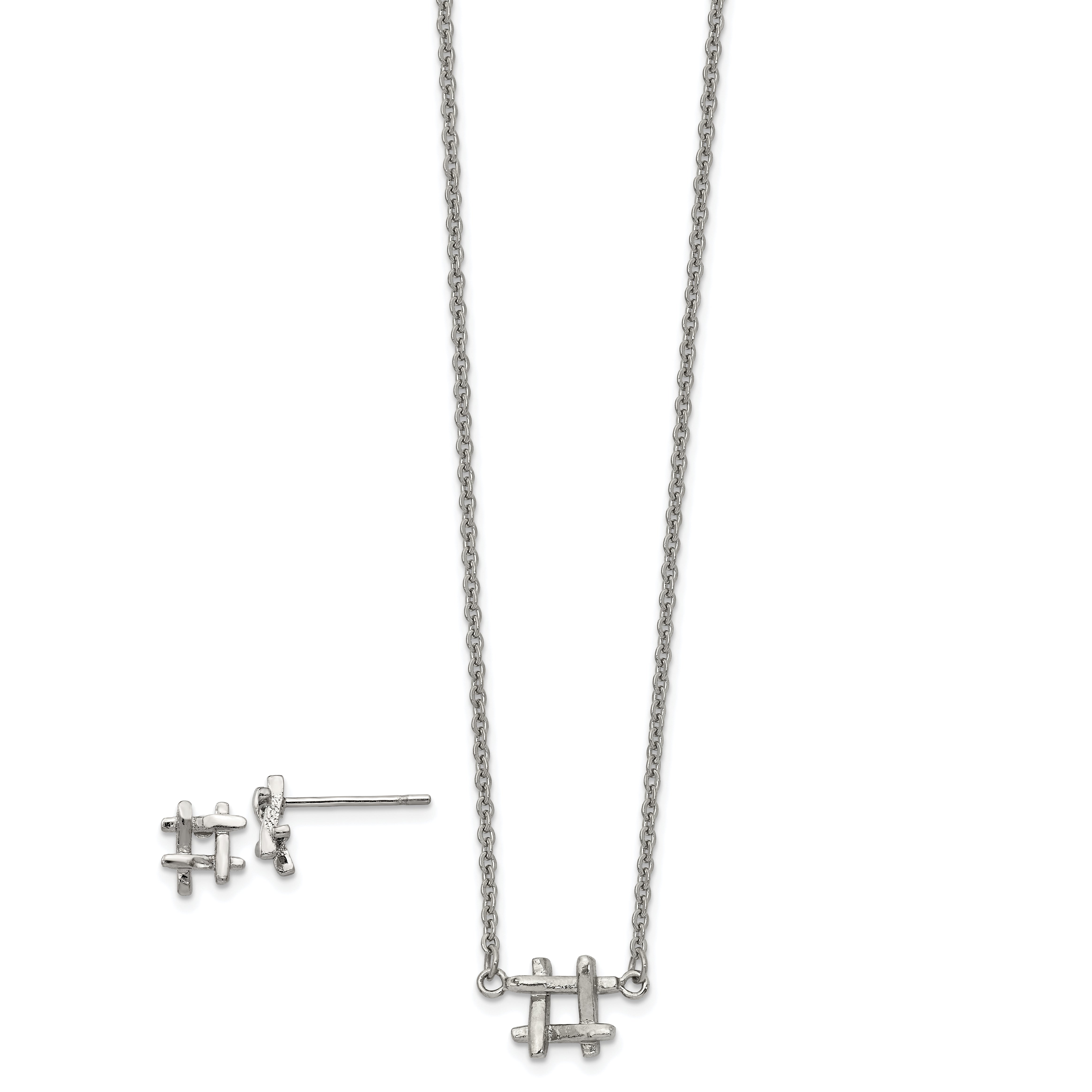 Stainless Steel Polished HashTag 16in w/2in ext. Necklace and Earring Set Main image