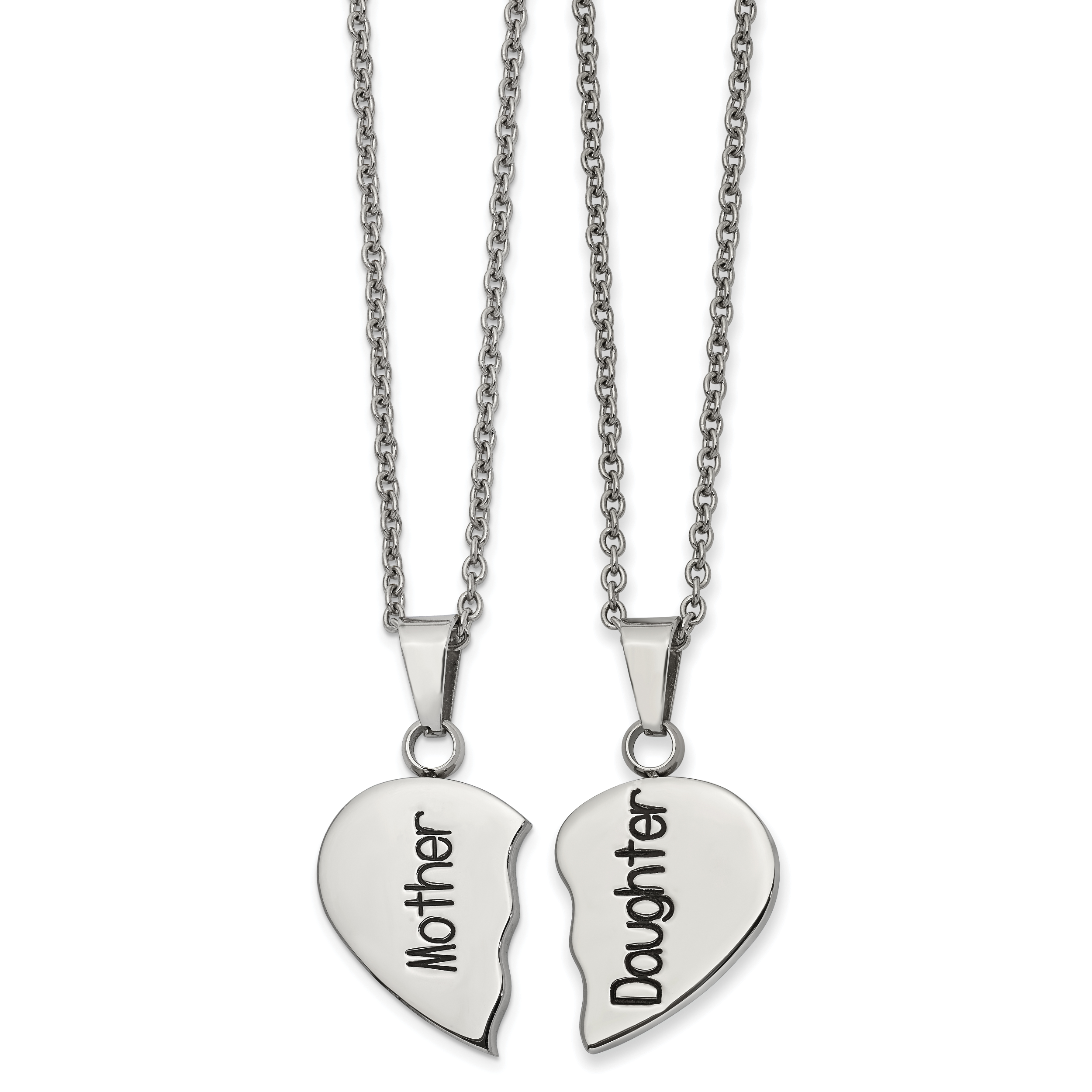 Chisel Stainless Steel Polished and Enamel Mother Daughter Heart Necklace Set Main image