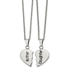 Chisel Stainless Steel Polished and Enamel Mother Daughter Heart Necklace Set