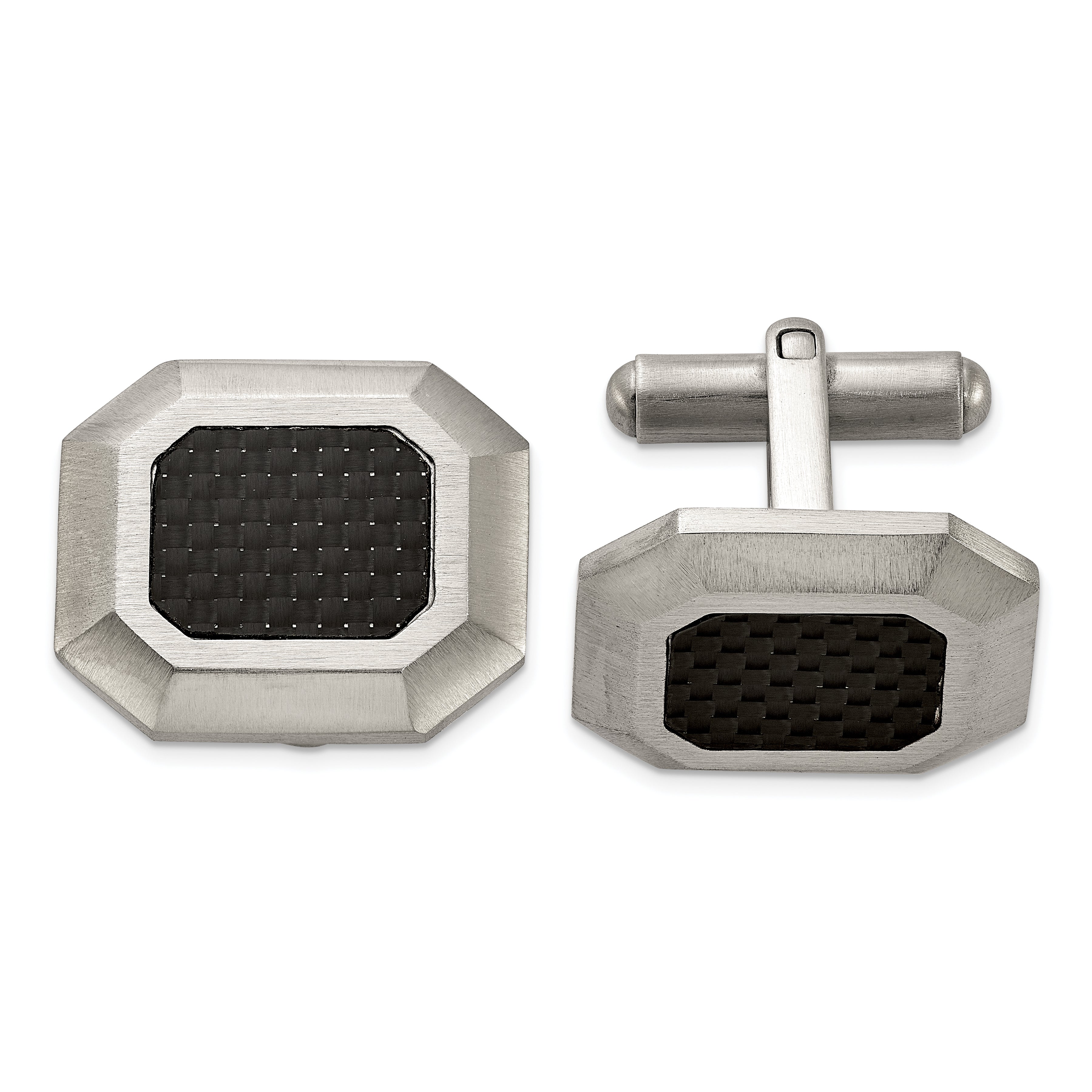 Stainless Steel Men's Jewelry Set with Black Carbon Fiber Inlay