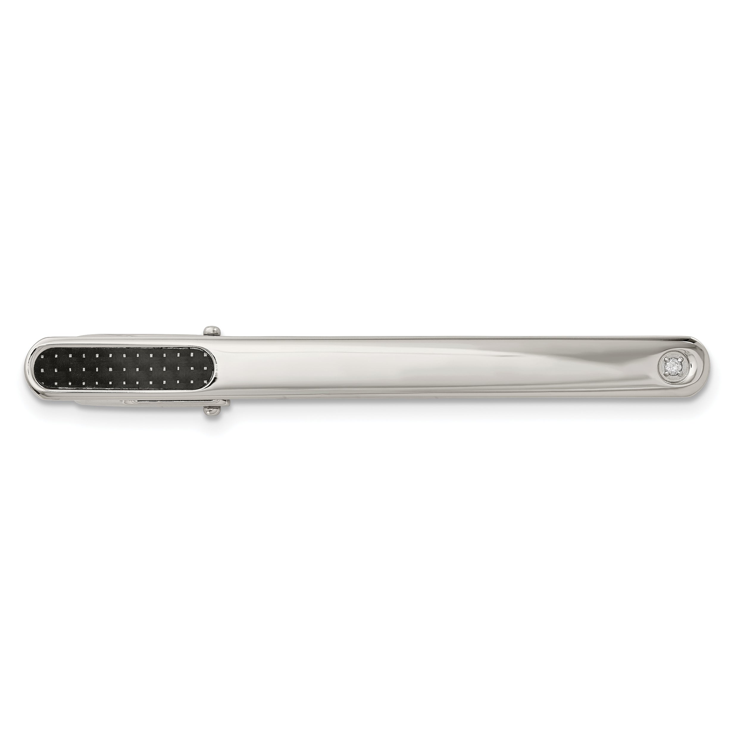 Chisel Stainless Steel Polished with Black Carbon Fiber .03 Carat Diamond Tie Bar