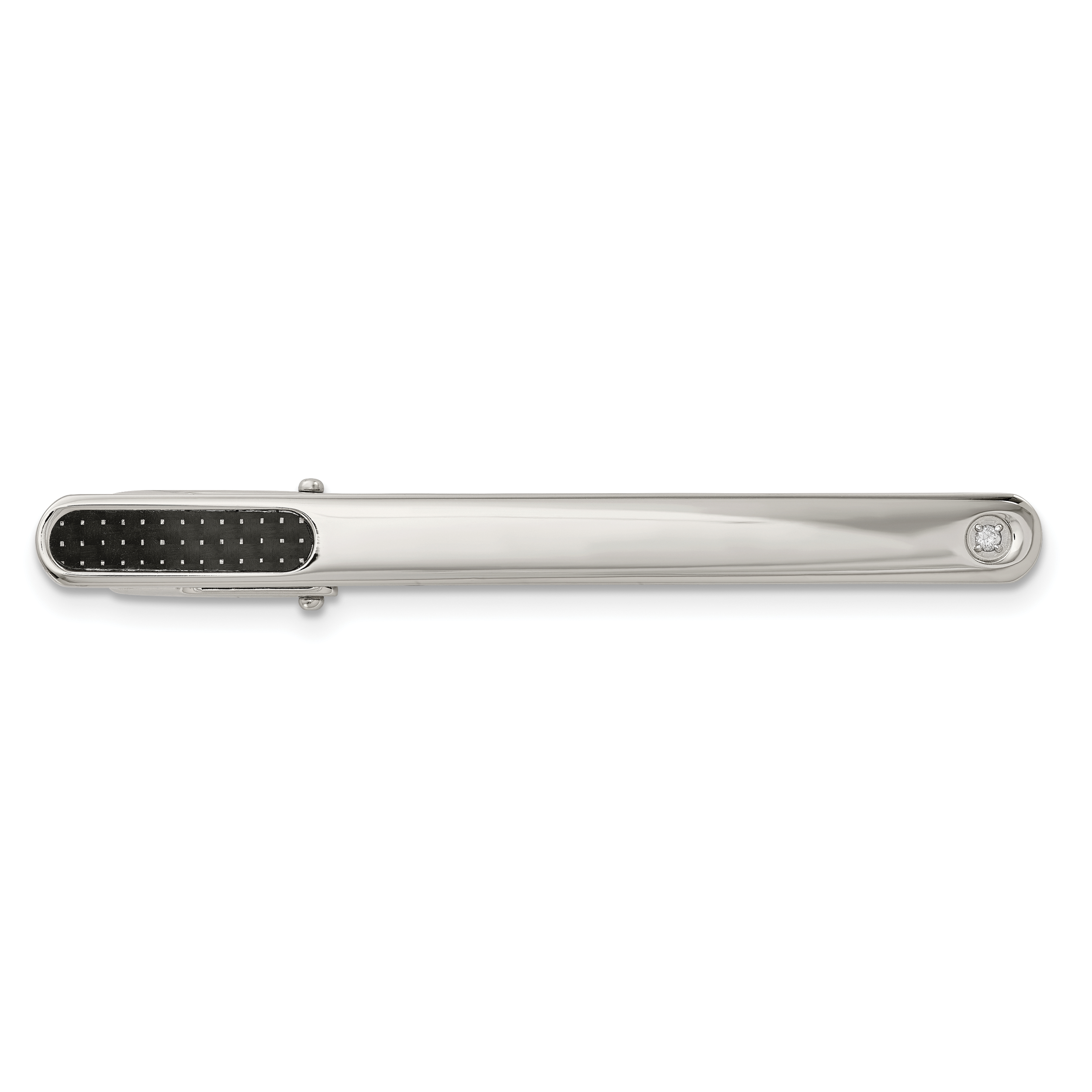 Chisel Stainless Steel Polished with Black Carbon Fiber .03 Carat Diamond Tie Bar