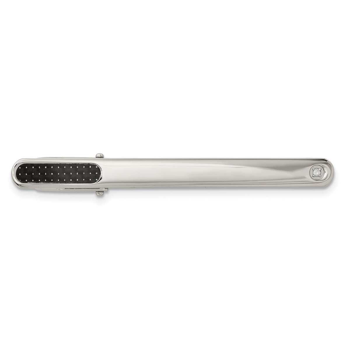 Chisel Stainless Steel Polished with Black Carbon Fiber .03 Carat Diamond Tie Bar