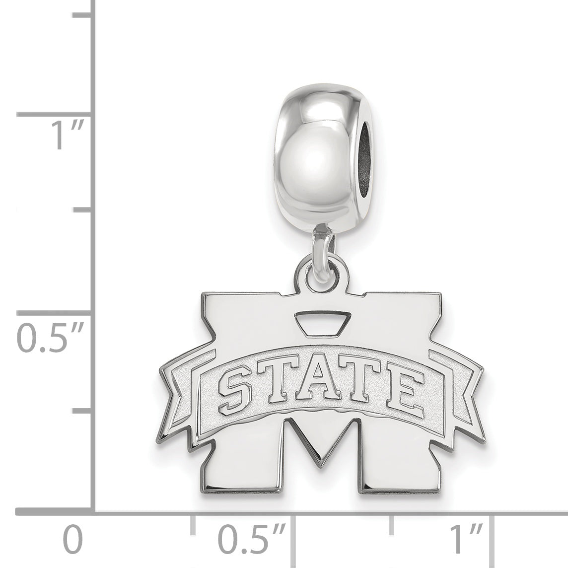 Sterling S. Rh-p LogoArt Mississippi State University Small Dangle Bead
