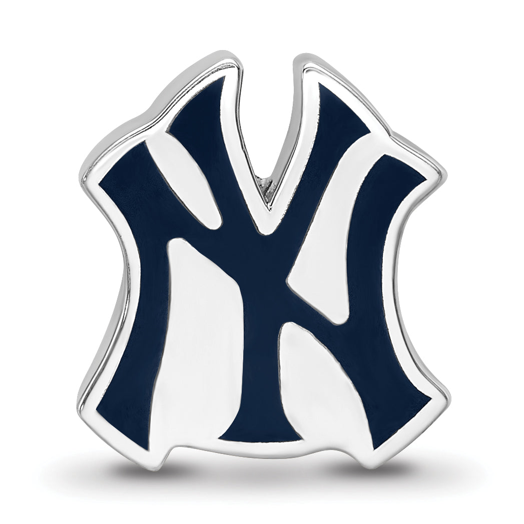 Sterling Silver Rhodium-plated MLB LogoArt New York Yankees N-Y Enameled Bead
