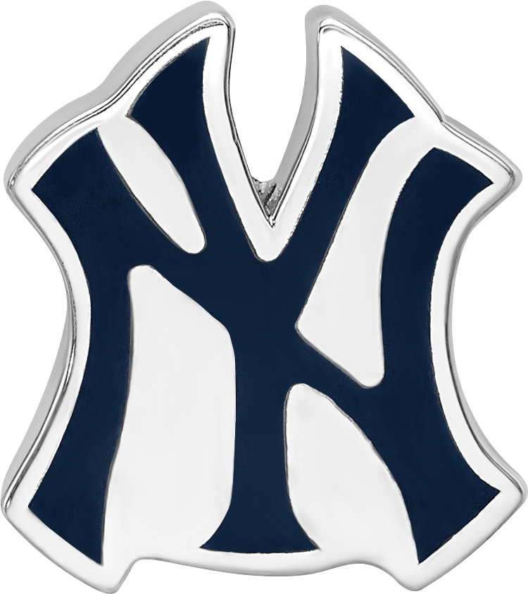 Sterling Silver Rhodium-plated MLB LogoArt New York Yankees N-Y Enameled Bead