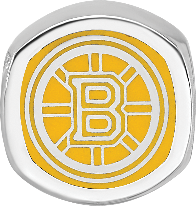 Sterling Silver NHL LogoArt Boston Bruins Double Logo Enameled Bead