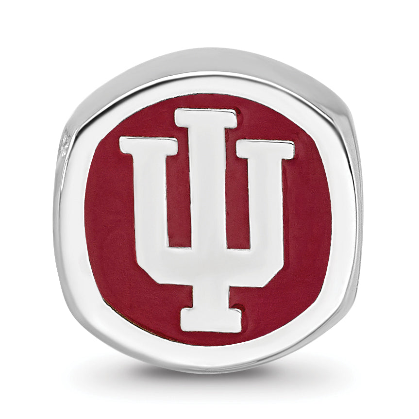 Sterling Silver Rhodium-plated LogoArt Indiana University Block I-U Enameled Logo Bead