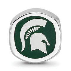 Sterling Silver Rhodium-plated LogoArt Michigan State University Enameled Double Logo Bead