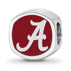 Sterling Silver Rhodium-plated LogoArt University of Alabama Enameled Double Logo Bead
