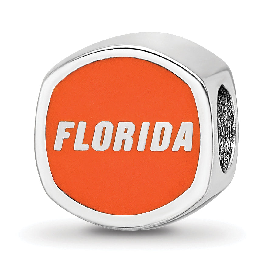 Sterling Silver Rhodium-plated LogoArt University of Florida Enameled Double Logo Bead