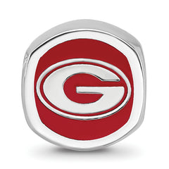 Sterling Silver Rhodium-plated LogoArt University of Georgia Enameled Double Logo Bead