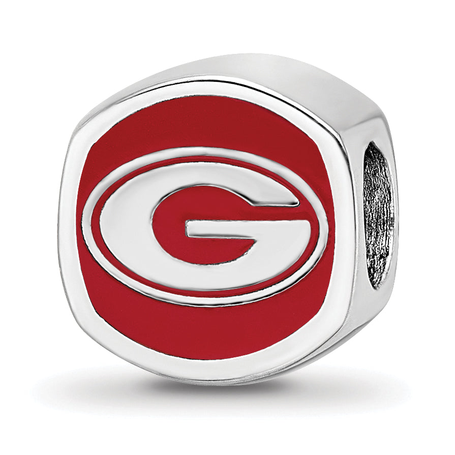 Sterling Silver Rhodium-plated LogoArt University of Georgia Enameled Double Logo Bead