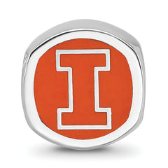 Sterling Silver Rhodium-plated LogoArt University Of Illinois Double Logo Enameled Bead