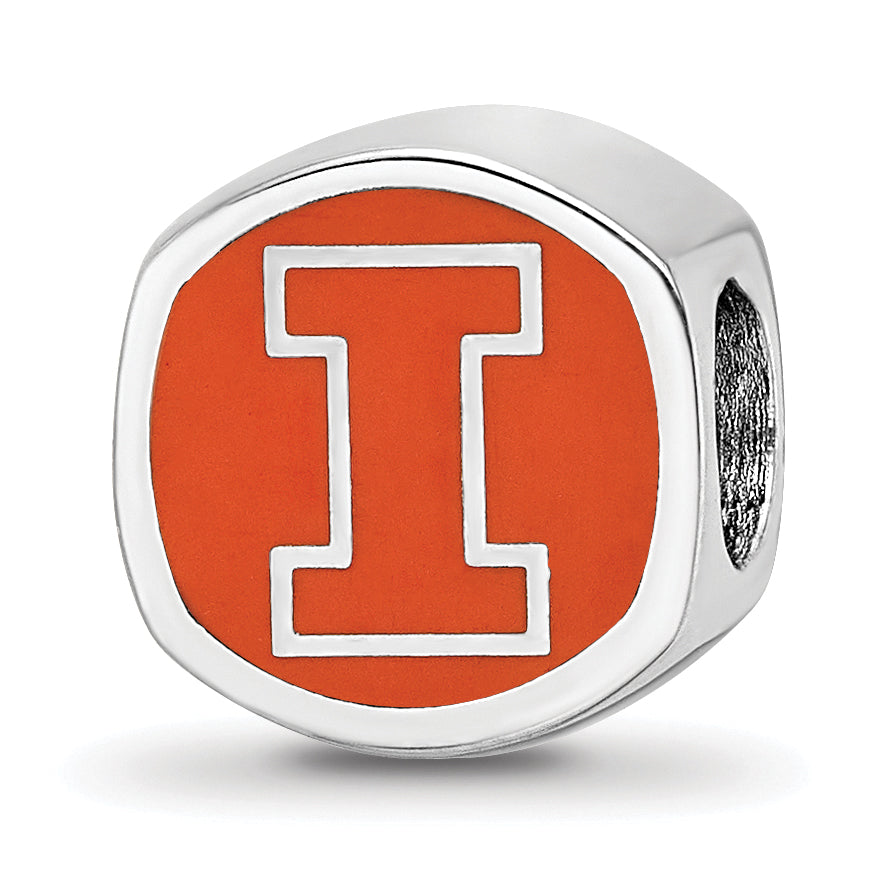 Sterling Silver Rhodium-plated LogoArt University Of Illinois Double Logo Enameled Bead
