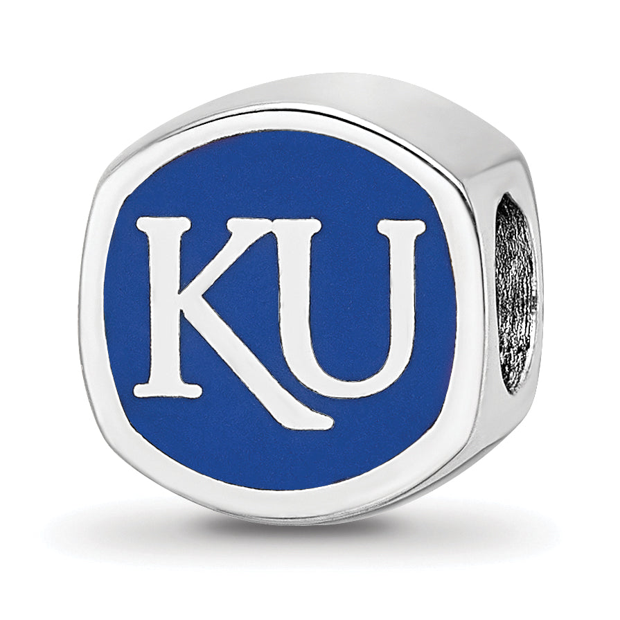 Sterling Silver Rhodium-plated LogoArt University of Kansas Enameled Double Logo Bead