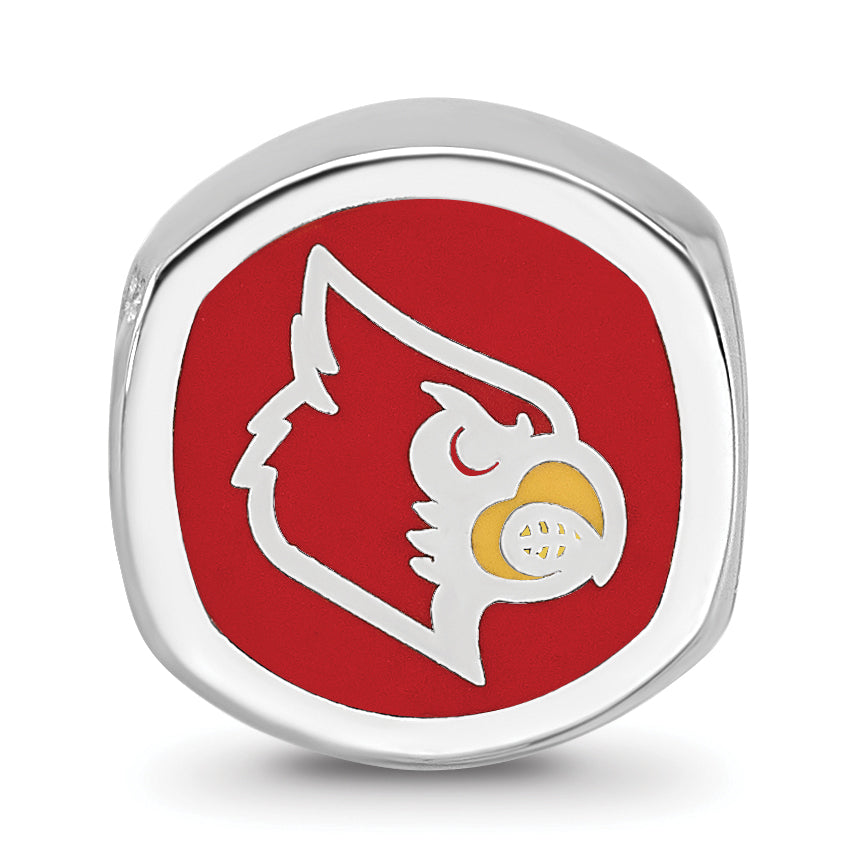 Sterling Silver Rhodium-plated LogoArt University of Louisville Double Logo Enameled Bead