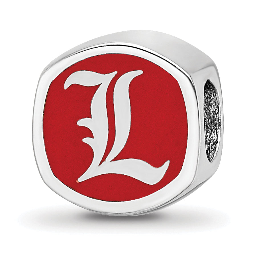 Sterling Silver Rhodium-plated LogoArt University of Louisville Double Logo Enameled Bead