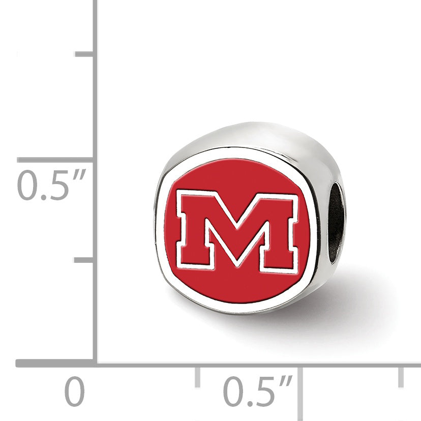 Sterling Silver Rhodium-plated LogoArt University of Mississippi Enameled Double Logo Bead