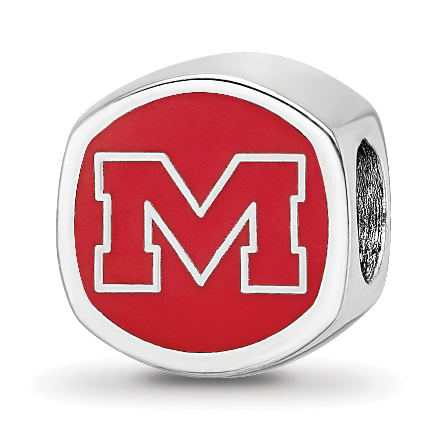 Sterling Silver Rhodium-plated LogoArt University of Mississippi Enameled Double Logo Bead