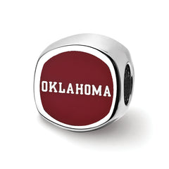 Sterling Silver Rhodium-plated LogoArt University of Oklahoma Double Logo Enameled Bead