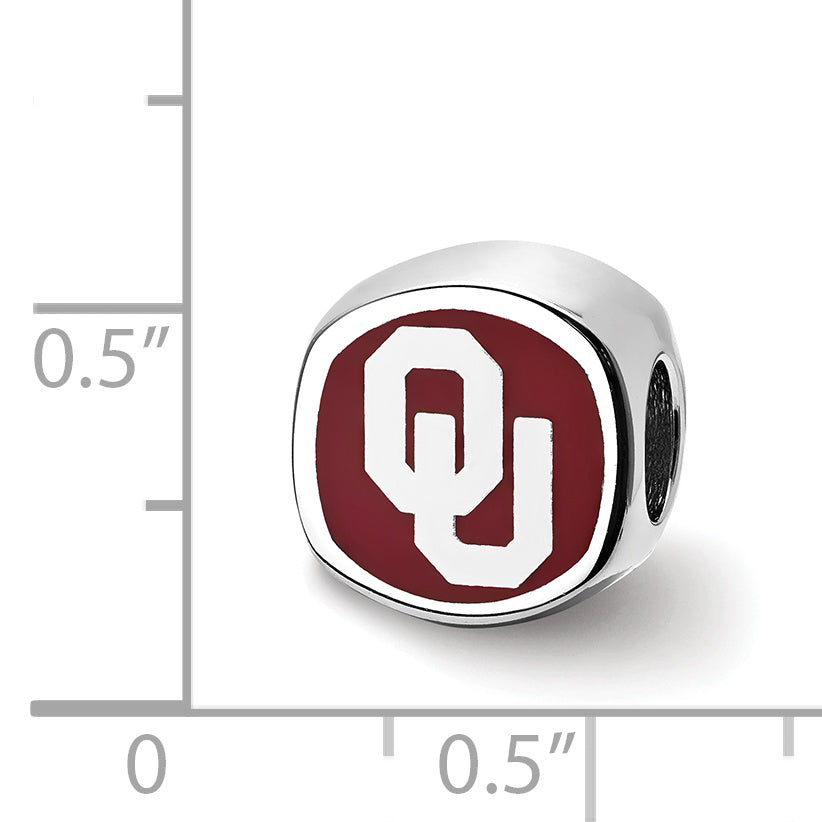 Sterling Silver Rhodium-plated LogoArt University of Oklahoma Double Logo Enameled Bead