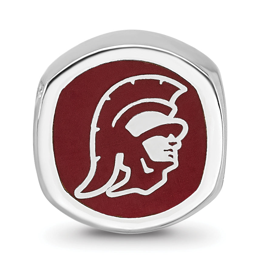 Sterling Silver Rhodium-plated LogoArt University of Southern California Double Logo Enameled Bead