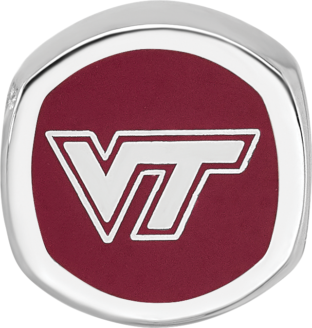 Sterling Silver Rhodium-plated LogoArt Virginia Tech V-T Enameled Double Logo Bead