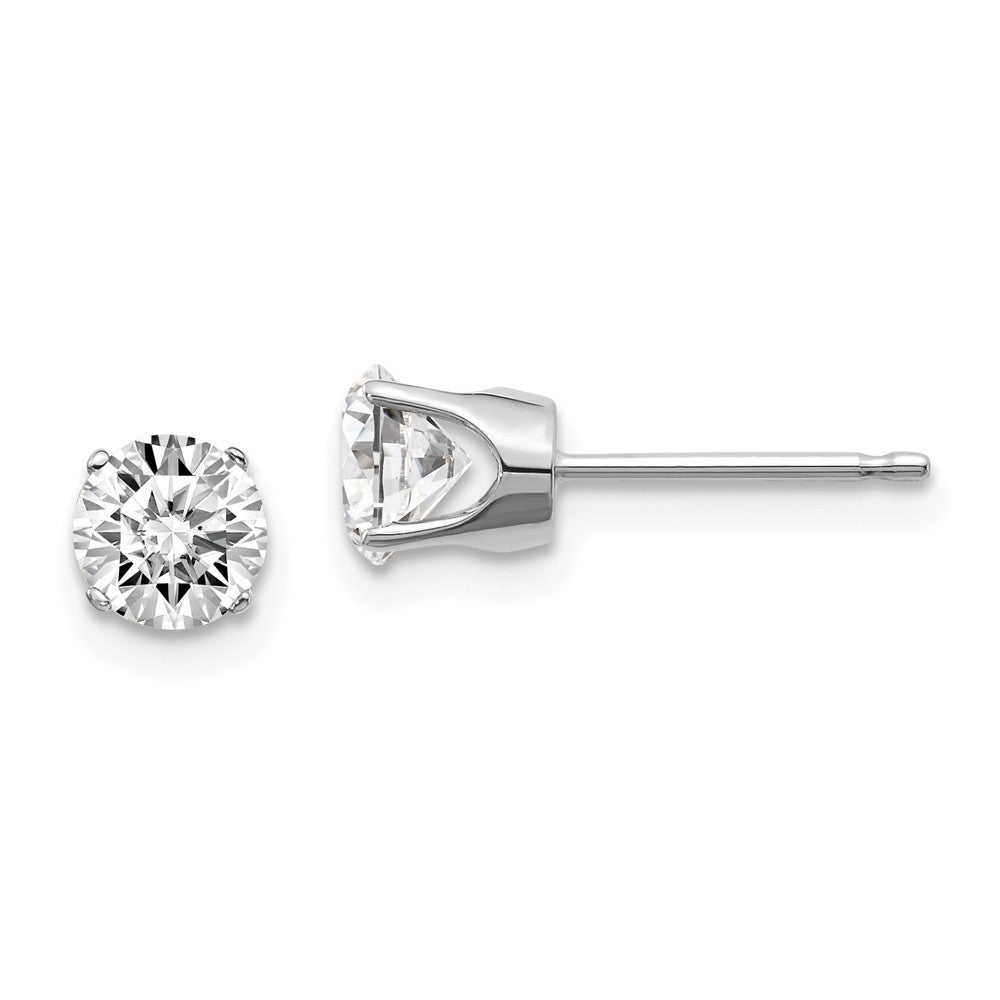 14K White Gold Diamond Stud Earrings with Rhodium, Elegant Round Cut Main image