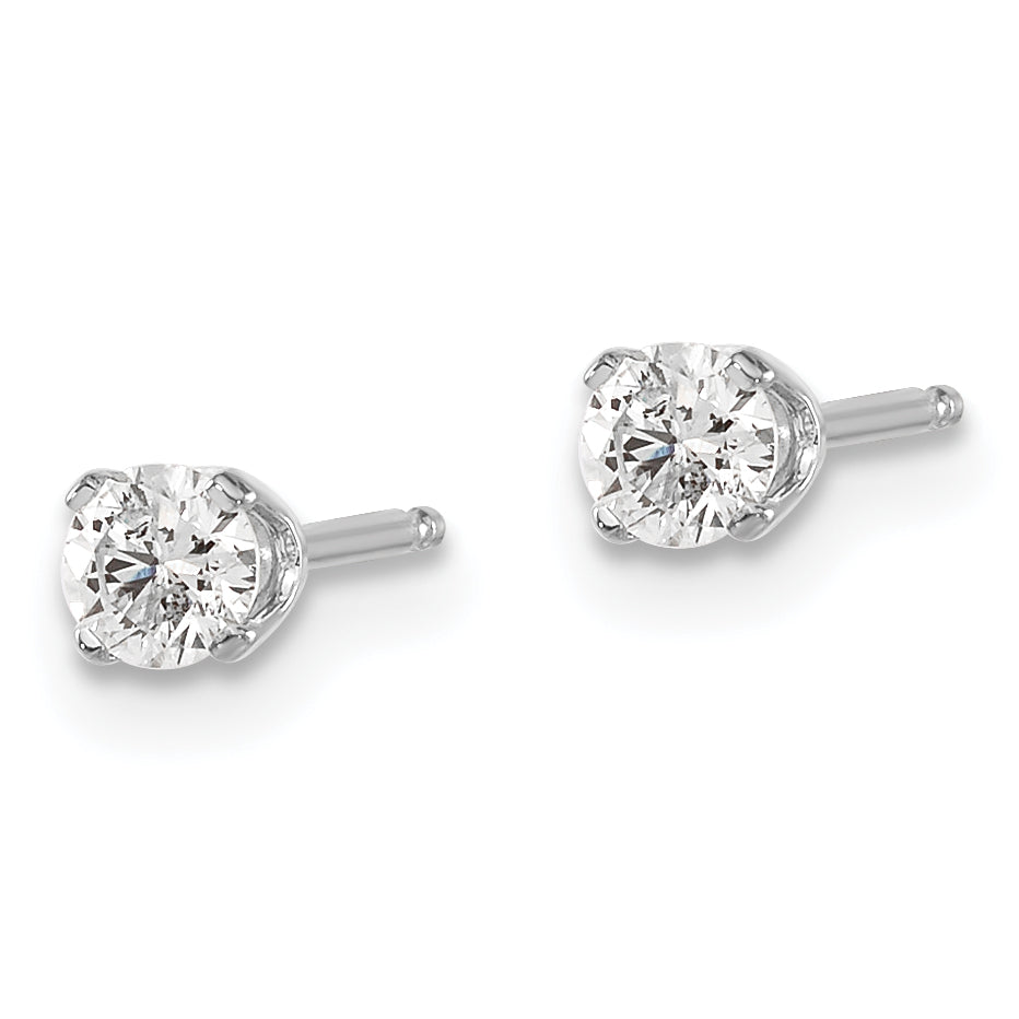14K Gold White Diamond Stud Earrings with Rhodium Finish Unisex Elegance