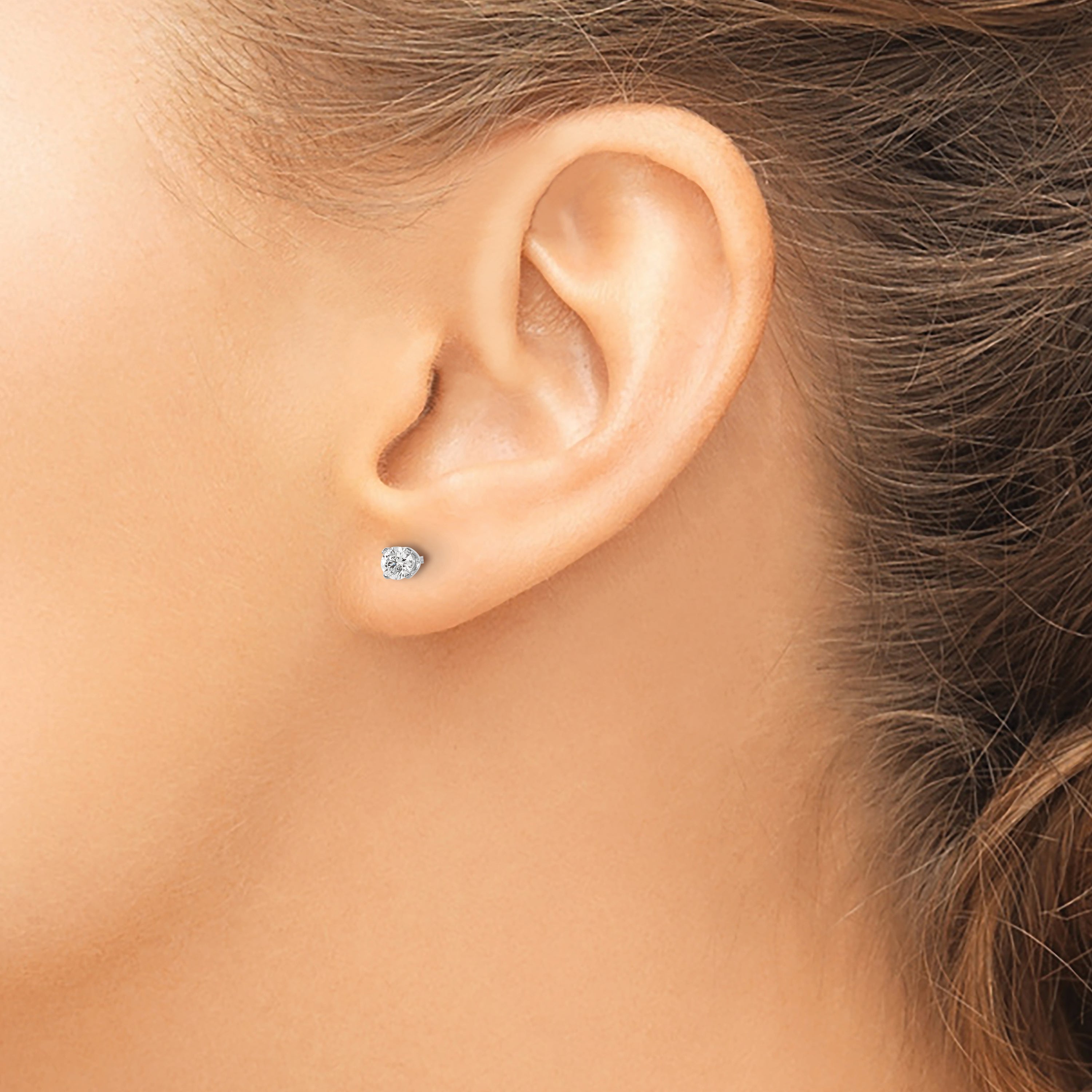 14K Gold White Diamond Stud Earrings with Rhodium Finish Unisex Elegance